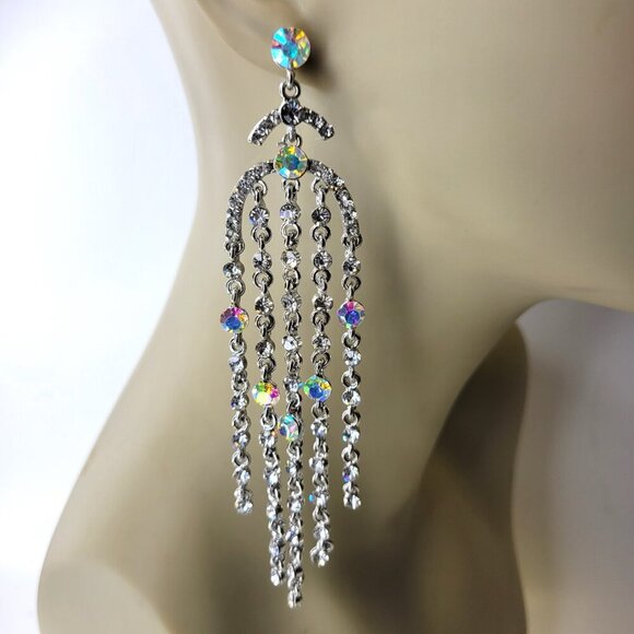 Crystal Chandelier Earrings With Aurora crystals bridal earrings - Picture 2 of 6